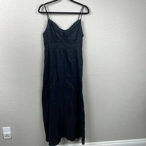 Mossimo Linen Midi Dress Sleeveless V Neck Minimalist Black Sz 10